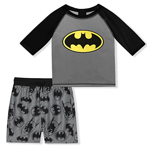 Image of WARNER BROS Batman Boys UPF 50+ Rash Guard and Swim Trunks Shorts Swimwear Set Swimsuit for Toddler to Big Kids