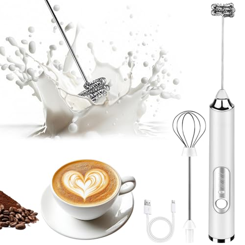 Milk Frother Handheld, Rechargeable Coffee Frother Wand with 2 St...
