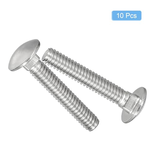 Image of uxcell 1 /4-20x1-1 /4 Carriage Bolt, 10pcs Round Head Square Neck Screws, 304 Stainless Steel, Fully Threaded, Silver