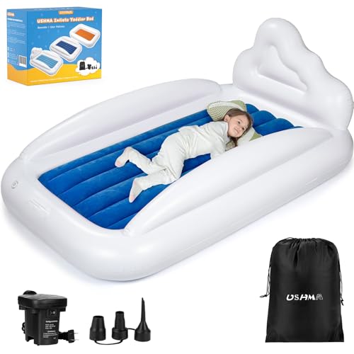 Inflatable Toddler Travel Bed, Toddler Air Mattress | Reversible 2 Color Kids Air Mattress | Portable Toddler Bed, Toddler Blow up Mattress with Sides for Travel, Sleepovers