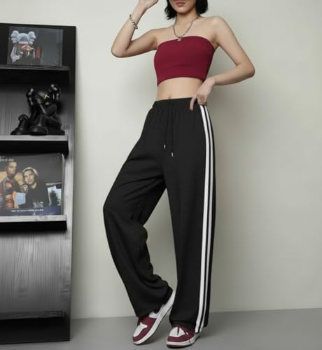 Image of dockstreet Straight Wide fit Long Length Open Bottom Jogger for Women /Trending Multi Pocket Style, Relaxed Casual Pants for Women