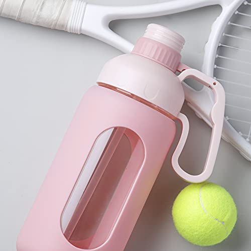 Mukoko 42Oz Glass Water Bottle With Straw, Motivational Water Bottle With Silicone Sleeves And Handle,Leakproof Bpa Free Wide Mouth Water Jug For Gym,Working,Outdoor,Pink #TOP3