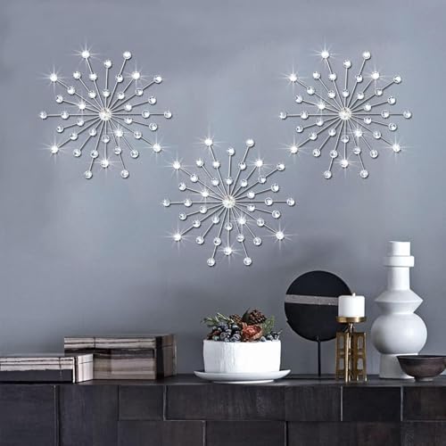 ZEXUIRU 3 Set Silver Metal Jeweled Wall Art Bling Crystal Home Dé...