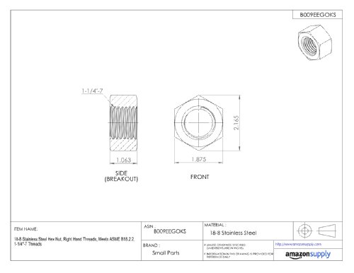 Écrou hexagonal en acier inoxydable 18-8 ASME B18.2.2 taille 1-1/4"-7 - 2