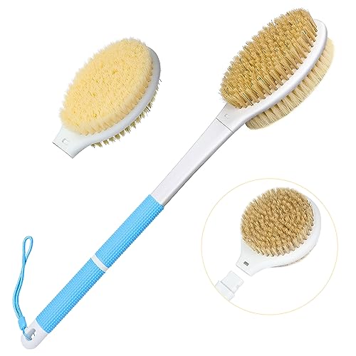 Horjor - Cepillo para la espalda con mango largo, cepillo trasero de ducha desmontable con 2 cabezales cepillo de ducha, cepillo de baño para cepillarse la espalda húmeda o seca