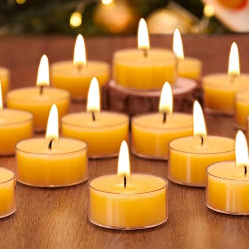 Bluecorn 100 Pure Beeswax Tealight Candles in Metal Cups