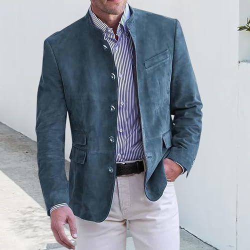 Mens Suede Blazers Stand Collar Casual Vintage Button Down Sport Coat Fashion Single Breasted Five Buttons Suit Jacket3