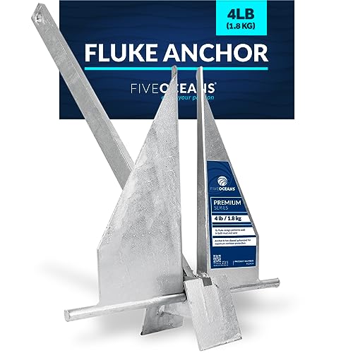 Five Oceans Fluke Anchor, 4 Lb Hot Dipped Galvanized Steel Boat Anchor, for Kayak, Dinghies, Personal Watercraft, Paddleboards, Canoes, Inflatables, Small Boats - FO3939
