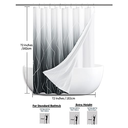 Naturoom Dark Grey Fabric Shower Curtain with Liner Ombre Shower Curtains for Bathroom Gray and White Shower Curtain Set with Snap-in Fabric Liner Set Water Repellent Charcoal 72x72 Inches Long