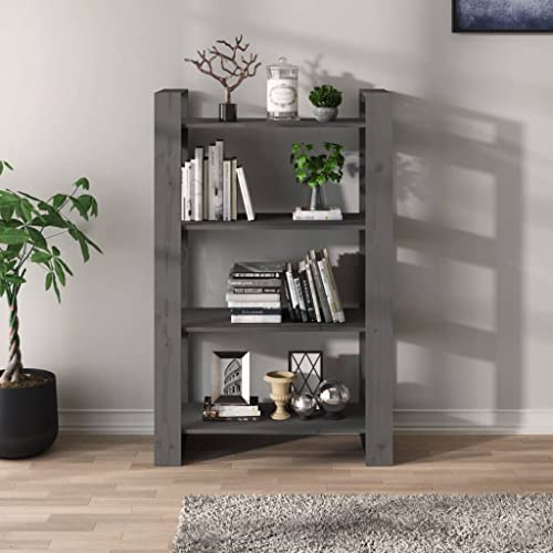 Estantería para libros gris de madera maciza de pino con dimensiones 80x35x125 cm 5