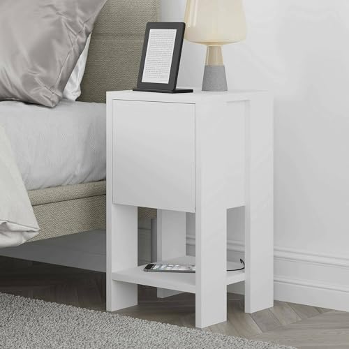 Dmora Mesita de Noche Draco, cómoda Baja, Mesa de Noche, Estante de Cama, 30 x 30 x 55 cm, Blanco, Panel melamínico 18 mm