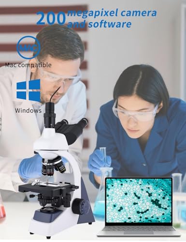 Image of Microscope for Adults 40X-5000X Magnification Lab Grade with Dual Mechanical Stages and HD USB (Compound Microscope)