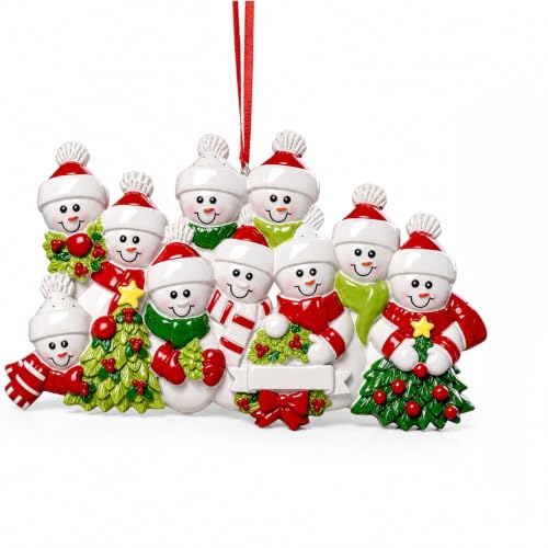 Image of iDIY Family Christmas Ornament 2026, Snowman Ornament with Pen, Write Your Own Names and Year, Resin Christmas Tree Decoration, Family Keepsake Gift, 10-Person Design