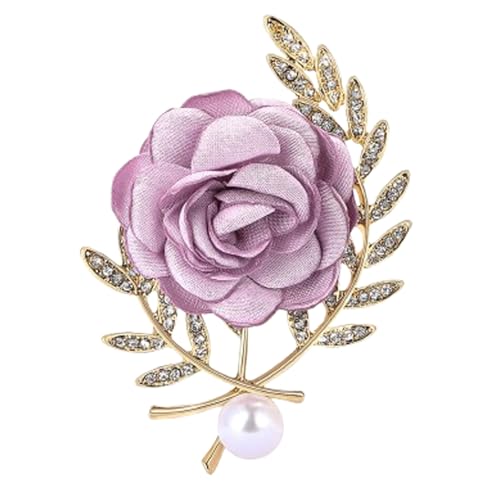 Image of Rose Brooch for Women,Dainty Satin Fabric Flower Lapel Pins Vintage Elegant Pearl Brooches Handmade Crystal Pearl Pins Silk Camellia Safety Collar Pin Dress Suit Accessories Wedding Bridal Bouquet Jewelry