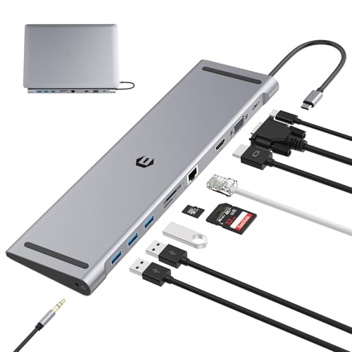 Estación de acoplamiento 10 en 1 con monitor dual HDMI 4K y ethernet para laptop