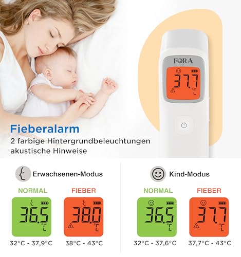 FORA IR42 Stirnthermometer - Infrarot Fieberthermometer, Kontaktlos, Sofortige & Präzise Messung...