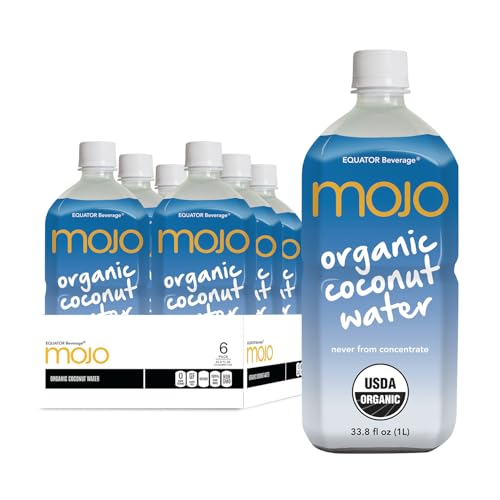 MOJO Organic Coconut Water | Hydration Drink & Sports Drink | Electrolytes Beverage 1043 mg | Vitamin B & C | Hydration Drink for Skin & Body | 33.8 Oz (Pack Of 6)