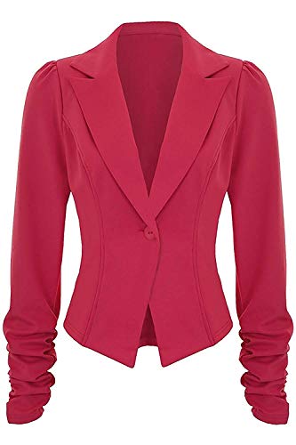 Sapphire TIENDA Mujer Acanalada Manga a Medida Corte Ajustado 6 Botón ACOLCHADO Oficina chaqueta americana - Fucsia, UK 14
