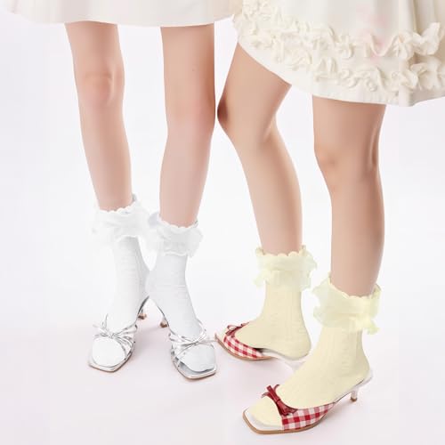 Image of Zando Women's Ruffle Socks Lace Frilly Ankle Socks - Soft Stretchy Cute for Dress Shoes, Sneakers, and Casual Outfits