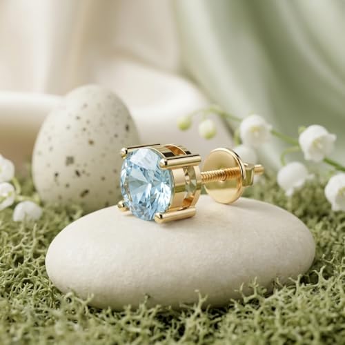 Image of Single Stud For Men & Boys | Gold Plated Pure 925 Sterling Silver Earring | 6mm X 6mm Round Shaped Gemstone Single Screwback Stud | Gift for Men & Boys | Model ERSMY00935