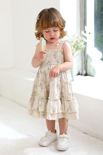 Happy Town Toddler Baby Girl Halter Boho Sundress Casual Smocked Dress Ruffle Hem Beach Summer Dresses Spring Ouftits2