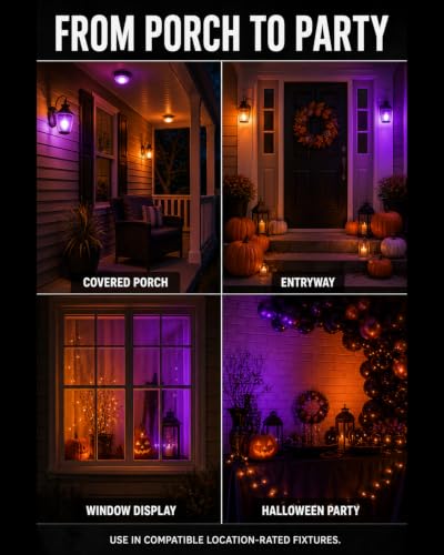 Image of L LOHAS LED Purple and Orange Light Bulbs for Halloween, A19 LED, E26 Base
