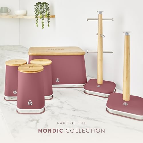 Swan Nordic SWKA18523FUS Bread Bin with Iron Body, Non-Slip Base, Stylish Soft Touch Matt Finish and Acacia Wood Pull Up Lid, 16L, Fuchsia Rose - Cosy Home Interiors Swan Nordic SWKA18523FUS Bread Bin with Iron Body, Non-Slip Base, Stylish Soft Touch Matt Finish and Acacia Wood Pull Up Lid, 16L, Fuchsia Rose - Image 7