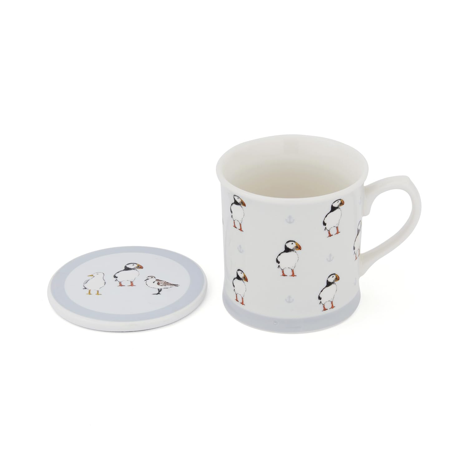 Cooksmart Coastal Birds Tankard Mug & Coaster Set, New Bone China