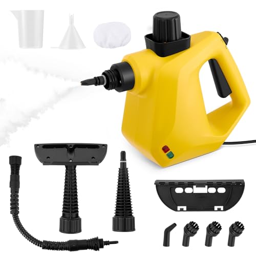 Nettoyeur Vapeur,Nettoyeur Vapeur Portable avec serrure de sécurité et kit d'accessoires de 10 pièces,Steam Cleaner pour Taches sur Vitres,lit,Matelas,Tapis,Voiture,Cuisines（Jaune）
