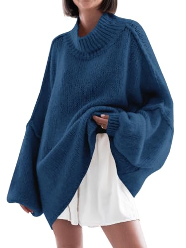 Image of Saodimallsu Womens Oversized Sweaters Mock Neck Batwing Long Sleeve 2026 Fall Trendy Ribbed Knit Casual Tunic Sweater