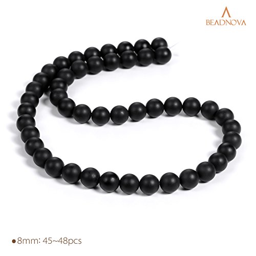 Image of BEADNOVA Black Matte Onyx Beads Natural Crystal Beads Stone Gemstone Round Loose Energy Healing with Crystal Stretch Cord for Jewelry Making (8mm, 45-48pcs)