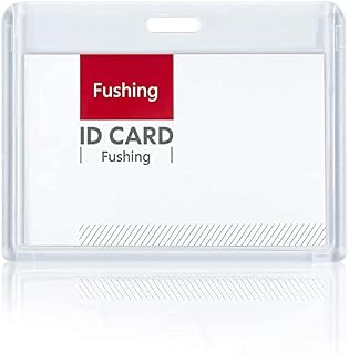 Fushing 6 Pack Heavy Duty ID Card Holders Double-Sided Clear Acrylic Crystal Badge Holder, Name Tag Holder for Student Employee Worker Office Meeting Company School (Horizontal)