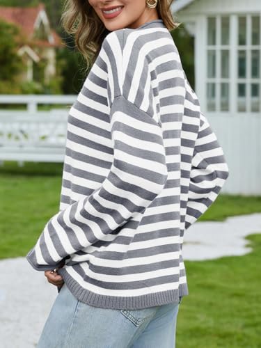 Image of UNCLECAT Womens Striped Cardigan Long Sleeve Button Down Knit Tops