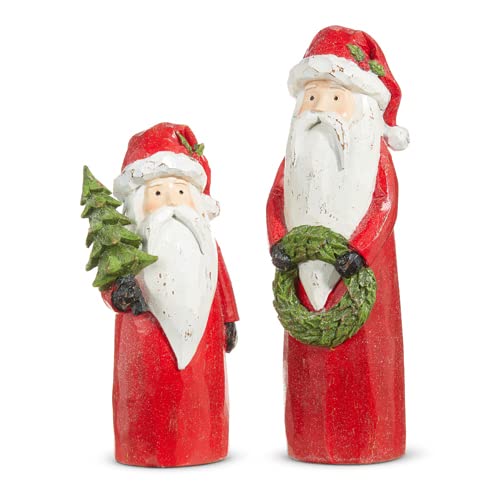 RAZ Imports 2023 Heartfelt Holiday 10" Carved Santas, Set of 2