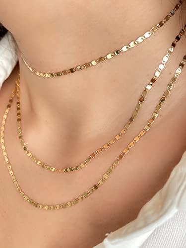 Jewelheart Solid 14K Gold Chain Adjustable 13” To 17” Link Necklace For Women Mirror Valentino Gold Chain Flat Gold Choker Necklace Dainty Gold Collar Necklace #TOP2