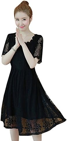 Amazon Co Jp レディース 半袖 シースルーワンピース ひざ丈 レース 重ね着風 きれいめ 黒 L Ll 3l 4l 5l 6l 大きいサイズ ファッション