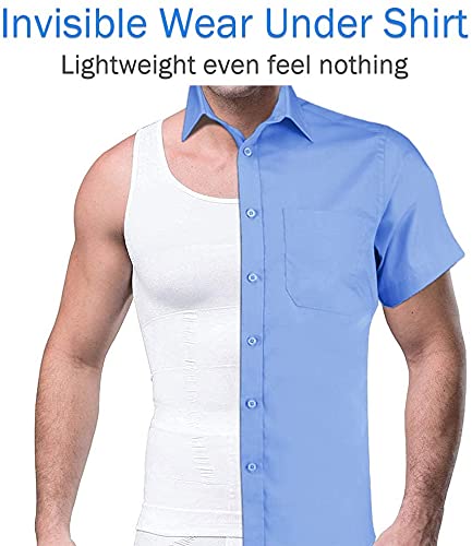 Image of Men's Body Shaper Slimming Shirt Tummy Vest Thermal Compression Base Layer Belly Buster Underwear Slim Muscle Tank Top Shapewear(White)