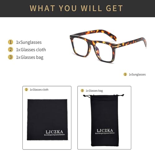 Image of LJCZKA Blue Light Blocking Glasses for Men Women Trendy Square Frame Oversized Anti Eyestrain Computer Clear Eyeglasses