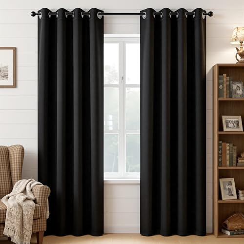 Image of Joydeco Blackout Curtains 95 Inch Length 2 Panels Set, Thermal Insulated Long Curtains& Drapes 2 Burg, Room Darkening Grommet Drapes for Living Room Bedroom Window (W52 x L95 Inch, Black)