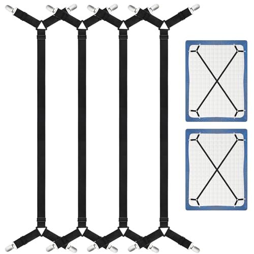 CHRORINE Lot de 4 sangles de fixation réglables pour draps de lit - Pour maintenir la literie en place - Noir