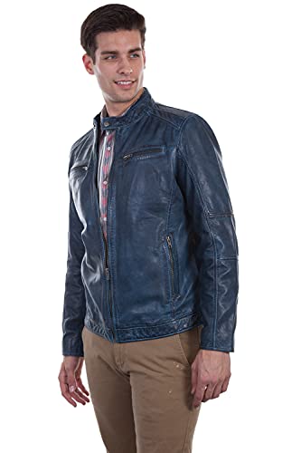 Scully Men's Blue Denim Lambskin Leather Trench Coat M2
