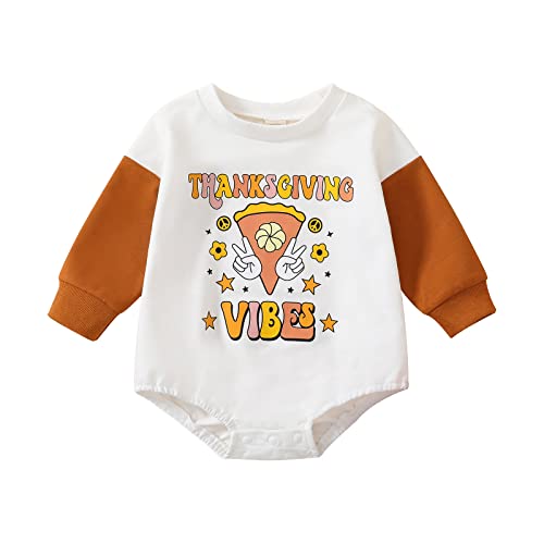 ITFABS Unisex Baby Boy Girl Thanksgiving Clothes Long Sleeve Turkey Romper Bodysuits Sweatshirt Outfit Fall Winter Clothes (WhiteE,12-18 Months)