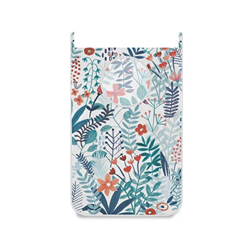 hengpai Joli panier à linge à suspendre pour enfants - En tissu - Avec crochets de porte et mur - Motif feuilles colorées - Rouge