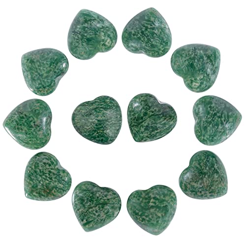Nupuyai 12pcs African Green Jade Crystal Heart Love Palm Worry Stone for Chakra Healing Carved Stone for Home Decoration 1.5cm