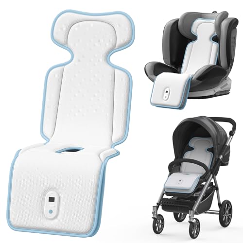Image of AMACOOL Baby Stroller Cooling Pad, 3D Breathable Carseat Cooling Pad with 2 Built-in Blower, Max 10H Ventilation 3 Speeds 10000mAh Rechargeable Cooling Mat Liner for Toddler Baby Summer Essentials