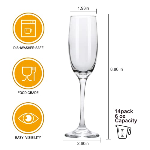 6Oz Champagne Flute,Clear Champagne Glasses Set Of 14,Elegant Stemmed Champagne Glasses Sparkling Wine Glasses For Birthday,Parties,Wedding #TOP1
