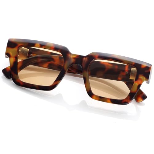Image of Onrtry Fashion Square Sunglasses for Women Men Rectangle Thick Frame Sun Glasses 90s Designer Style Black Shades
