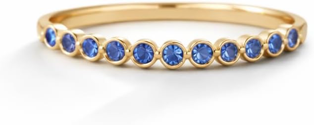 Round Cut Blue Sapphire Wedding Band Rose Gold Plated Half Eternity Stackable Ring September Birthstone Anniversary Jewelry Gift for Her