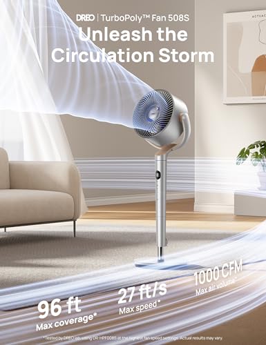 Image of DREO Smart Fans for Bedroom, 120 +120 Omni-Directional Oscillating Fan, 100ft Quiet Pedestal Fan with RGB Light, 9 Speeds, 6 Modes, 20dB, 8H Timer, Wi-Fi /Voice, 35-40 inch Floor Fans with Remote, Silver