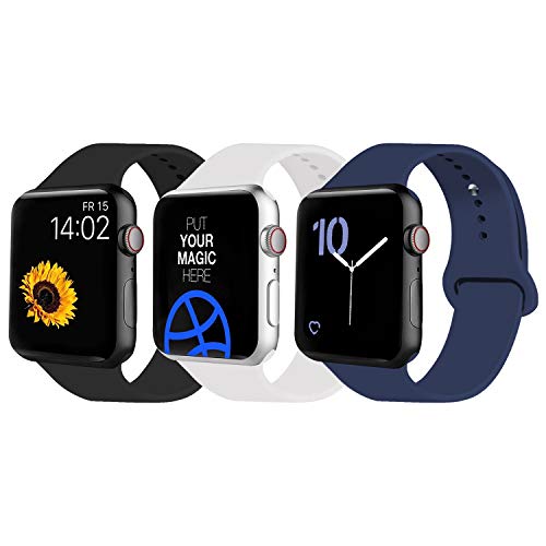 VATI Sport Band Compatible for Apple Watch Band 42mm 44mm, 3-Pack Soft Silicone Sport Strap Replacement Bands Compatible with 2019 Apple Watch Series 5, iWatch 4/3/2/1, 42MM 44MM S/M
